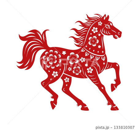 Red horse animal, Asian Chinese new lunar year and horoscope symbol with floral ornaments, flowing mane and tail. Vector symbol of Asian zodiac for 2026 and traditional Chinese Cny holiday celebration Red horse animal, Asian Chinese new lunar year and horoscope symbol with floral ornaments, flowing mane and tail. Vector symbol of Asian zodiac for 2026 and traditional Chinese Cny holiday celebration 133810307