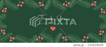 thank you christmas card with fir twig and holly berry border decoration vector illustration thank you christmas card with fir twig and holly berry border decoration vector illustration 133810434