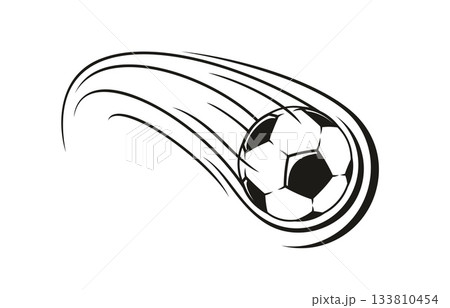 Football soccer game ball shoot motion trail element. Soccer ball long motion sign, sport game kick flying vector emblem. Football hit speed movement trace element or sport club symbol Football soccer game ball shoot motion trail element. Soccer ball long motion sign, sport game kick flying vector emblem. Football hit speed movement trace element or sport club symbol 133810454