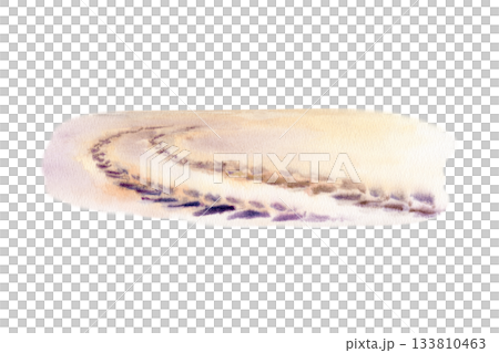 Tracks scar the pristine sand at sunset,stark arc of human impact on nature.Hand drawn watercolor scene,serves as powerful imagery for eco-campaigns,environmental blogs,conservation nature 133810463