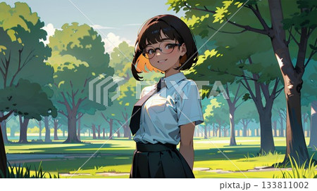 秋の公園立つ女子高生 133811002