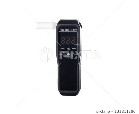Digital Breathalyzer With Mouthpiece Isolated On White. Personal Device For Alcohol Testing, isolate 133811286
