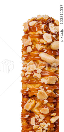 Delicious candy-covered treat with nuts from a local fair 133811557