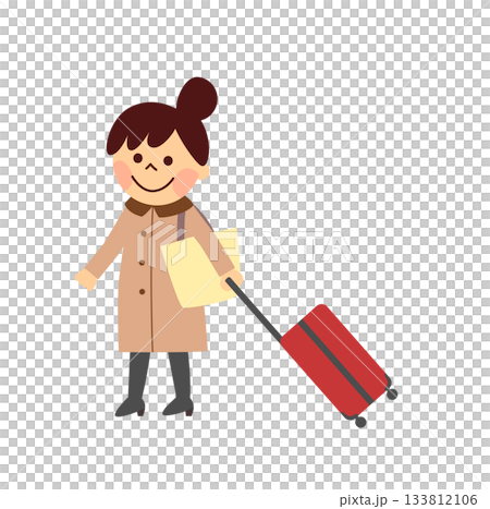 A woman walking with a suitcase 133812106
