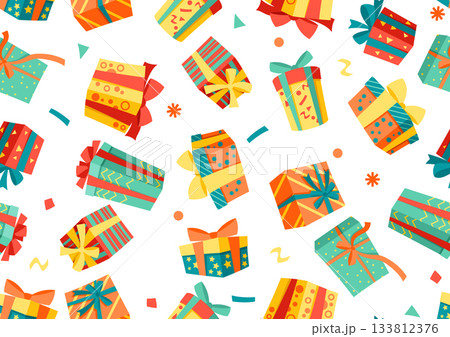 Seamless pattern with gift boxes. Colorful presents for celebration, discounts or promotions. 133812376