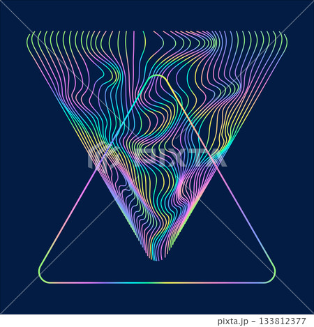 Particles and wavy lines in shape. Linear wave style. 133812377