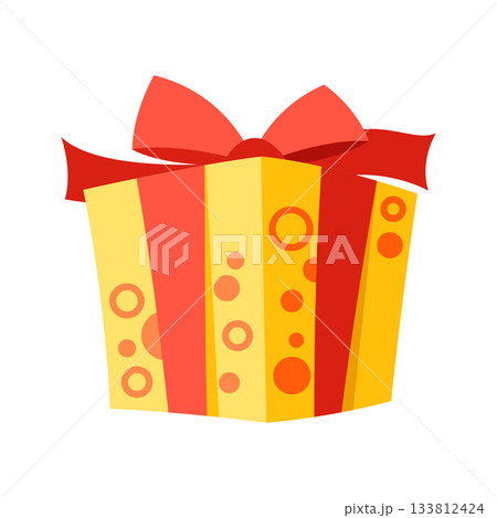Illustration of gift box. Colorful present for celebration, discount or promotion. 133812424