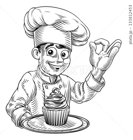 Pastry Chef Cupcake Cake Baker Bakery Illustration 133812453
