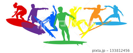 Surfer Surfboard Surfers Male Female Silhouettes 133812456
