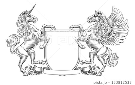 Heraldic Crest Unicorn Pegasus Coat Of Arms Shield 133812535