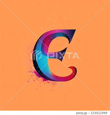E letter with pink and blue splash paint on orange background. Vector illustration. E letter with pink and blue splash paint on orange background. Vector illustration. 133812949