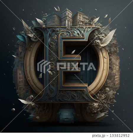 Luxury capital letter E in the Gothic style. 3D Render 133812952