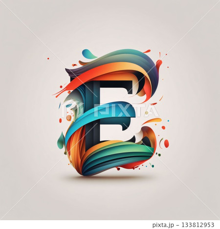 E letter with colorful paint splashes. Vector illustration for your design 133812953