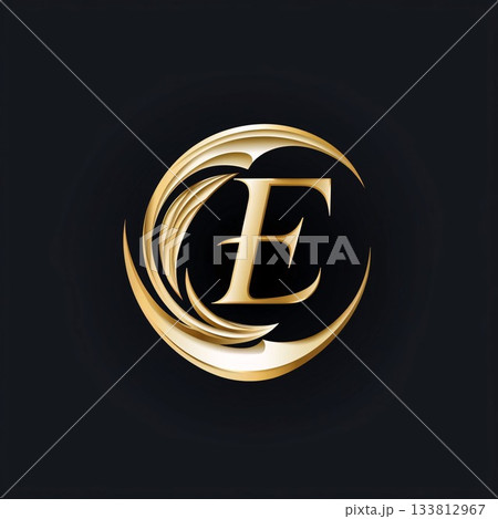 Initial Letter E Logo Luxury Golden Swoosh Vector Design. 133812967