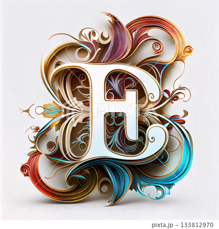 Vector illustration of stylized letter E in the style of baroque. 133812970