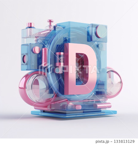 Futuristic 3D rendering of the letter D in the form of a water cooler Futuristic 3D rendering of the letter D in the form of a water cooler 133813129