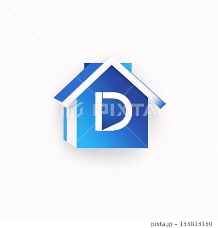 Blue house icon with letter D. Real estate concept. Vector illustration. 133813150