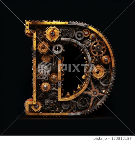 Mechanical alphabet made from gears and cogwheels. Letter D Mechanical alphabet made from gears and cogwheels. Letter D 133813187