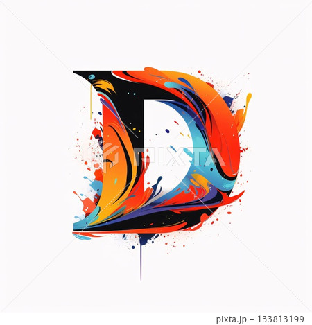 Colorful Grunge D letter with paint splashes and blots 133813199