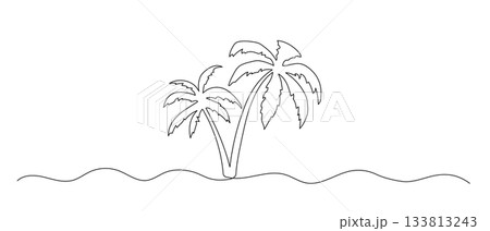 Palm tree one line illustration. Hand drawn summer doodle vector sketch isolated on white background. Palm tree one line illustration. Hand drawn summer doodle vector sketch isolated on white background. 133813243