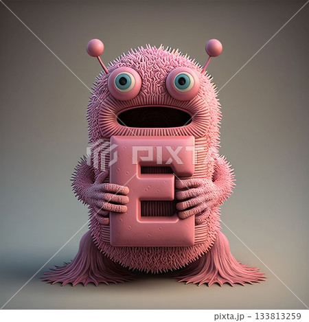 Funny monster with a letter E, 3d render, square image Funny monster with a letter E, 3d render, square image 133813259