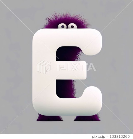 Funny font. Letter E. 3d illustration. Cartoon character. 133813260