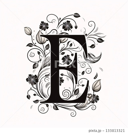 Floral monogram. Letter E in the style of Baroque. Floral monogram. Letter E in the style of Baroque. 133813321