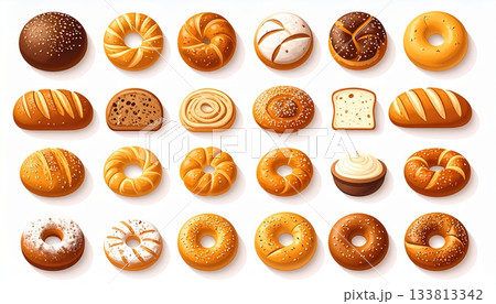 パンとベーカリー食品のイラストアイコンセット 133813342