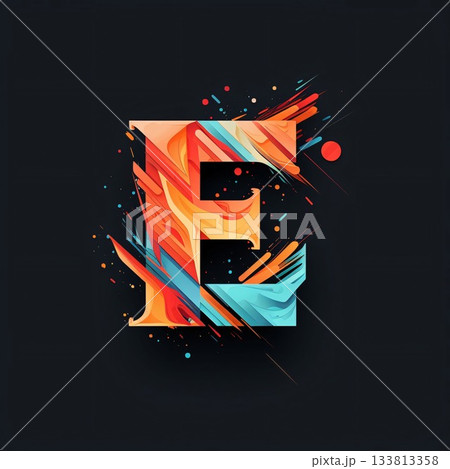 Colorful letter E on a dark background. Abstract vector illustration. 133813358