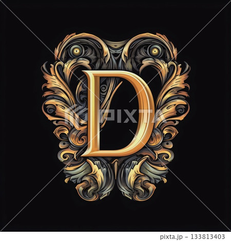 Luxury capital letter D in vintage baroque style. Luxury capital letter D in vintage baroque style. 133813403