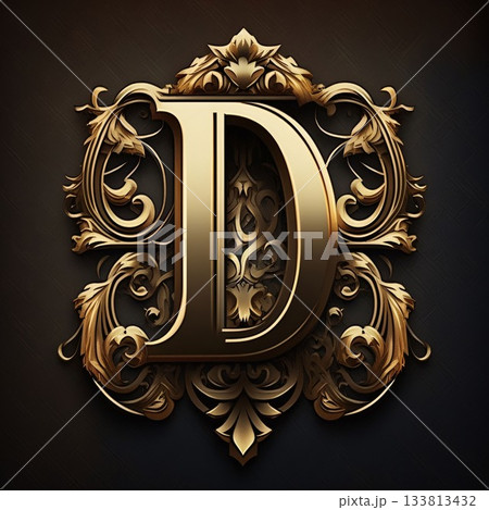 Luxury golden letter D in the style of Baroque Luxury golden letter D in the style of Baroque 133813432