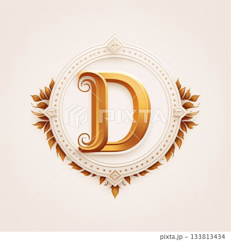 Vintage Elegant letter D with floral background. Luxury golden letters. 133813434