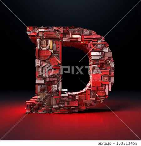 Alphabet letter D uppercase. Red and black 3D rendering. Alphabet letter D uppercase. Red and black 3D rendering. 133813458