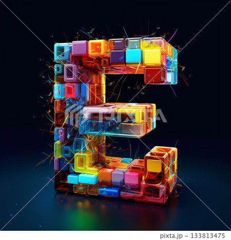 Futuristic low poly alphabet. Letter E made of cubes. 3D rendering Futuristic low poly alphabet. Letter E made of cubes. 3D rendering 133813475