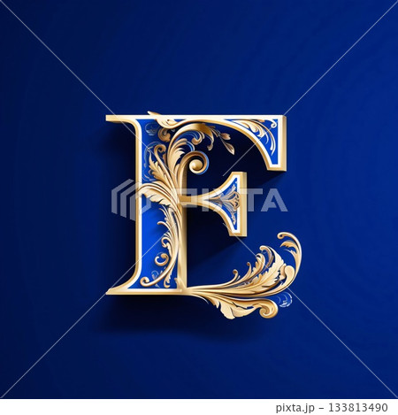 Vector golden letter E with ornament in the style of baroque. Vector golden letter E with ornament in the style of baroque. 133813490