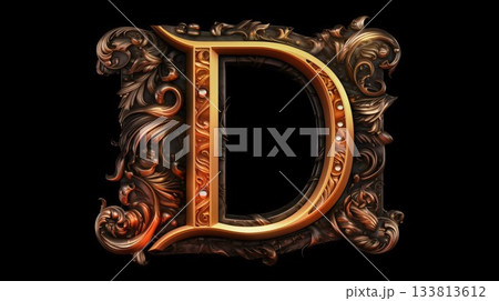 Luxury capital letter D with ornament. Computer generated 3D photo rendering. 133813612