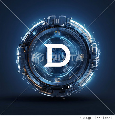 Digital blue letter D on futuristic blue background. 3D Rendering 133813621