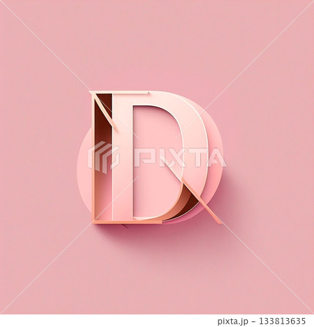 Alphabet letter D, pink color. 3D render font. 133813635