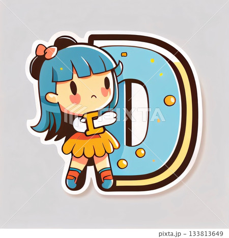 Letter D with cute girl vector illustration. Can be used as a print on t-shirts and bags. 133813649