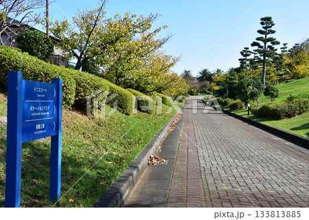 熱海市　初島の周遊路と道案内と青空 133813885