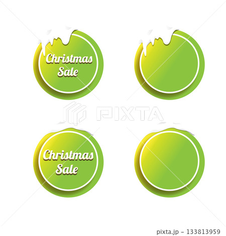 Christmas vector green glossy buttons set isolated on white background. Web green christmas sale buttons with snow, snow flakes, ice border. Winter button collection 133813959