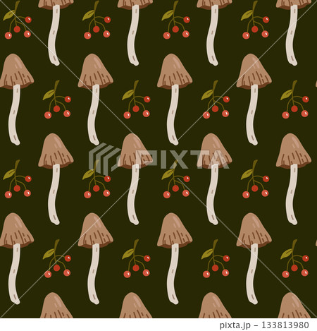 Seamless nature-themed pattern with mushrooms 133813980