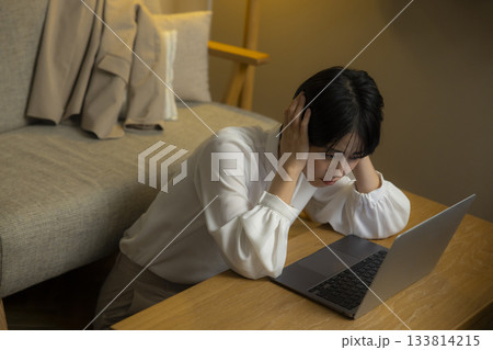 夜に部屋でパソコンを操作する女性 夜に部屋でパソコンを操作する女性 133814215