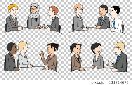 Set of office workers having a meeting Set of office workers having a meeting 133814672
