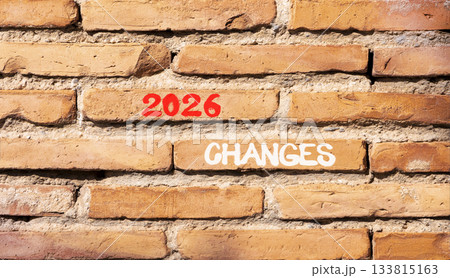 2026 Changes symbol. Concept words 2026 Changes on beautiful brown brick wall. Beautiful brown brick wall background. Business and 2026 changes concept. Copy space. 133815163