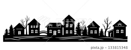 Beautiful town and village silhouette. Beautiful town and village silhouette. 133815348