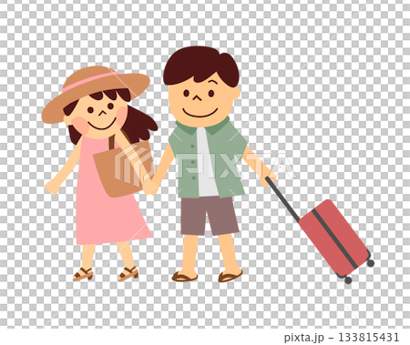 一對夫婦帶著手提箱走 一對夫婦帶著手提箱走 133815431