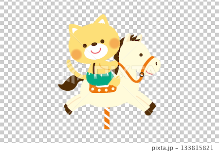 一幅可愛的貓咪騎在旋轉木馬上的插圖 一幅可愛的貓咪騎在旋轉木馬上的插圖 133815821