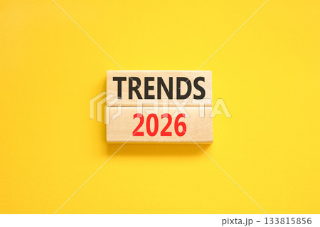 Trends 2026 new year symbol. Concept words Trends 2026 on beautiful wooden blocks. Beautiful yellow paper background. Business and Trends 2026 new year concept. Copy space. Trends 2026 new year symbol. Concept words Trends 2026 on beautiful wooden blocks. Beautiful yellow paper background. Business and Trends 2026 new year concept. Copy space. 133815856