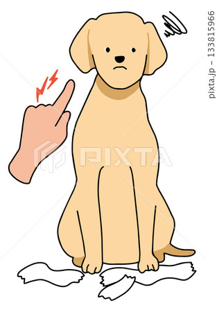 いたずらをして怒られる　手書きイラスト　犬　ラブラドールレトリバー　主線あり 133815966